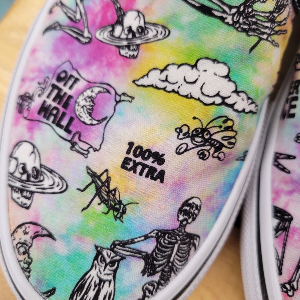 Vans Skate Slip On Shroom Doom Tie Dye Skeleton Shoes Mens 9.5 Psychedelic - Picture 5 of 14